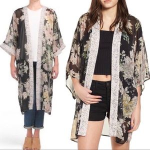 Band Of Gypsies Long Sheer Floral Kimono Duster
